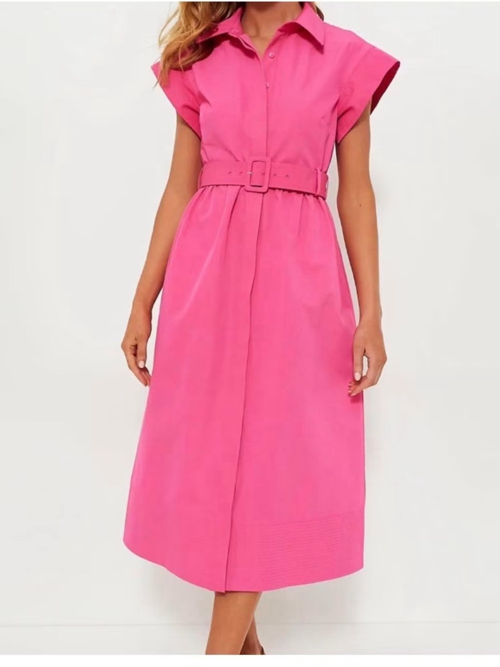 Tuckernuck Chloe Belted Shirt Midi Dress in Hot Pink EUC